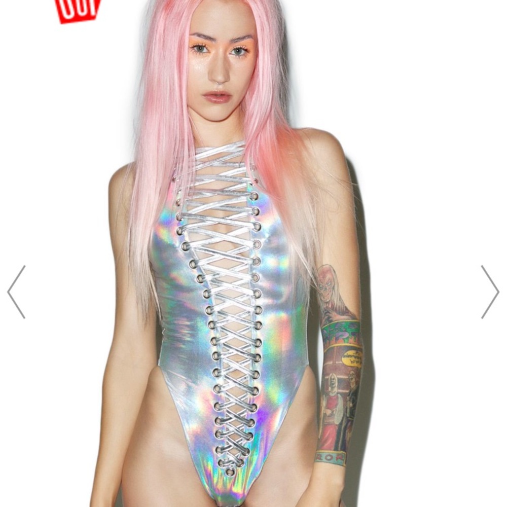 🚫SOLD🚫🌈Galactica Hologram Lace-up Bodysuit🌈